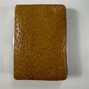 Vintage Brown Textured Leather Cigarette Case Push Button Metal Frame